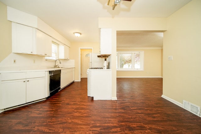 kitchen with dishwasher, healthy amount of natural light, dark wood-style floors, and baseboards