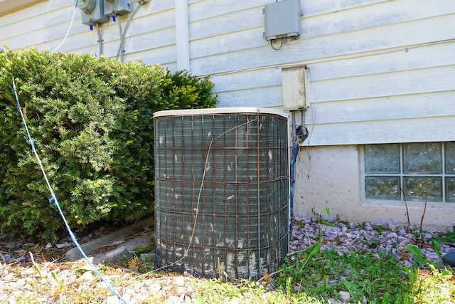 exterior view of central AC unit and electric meter