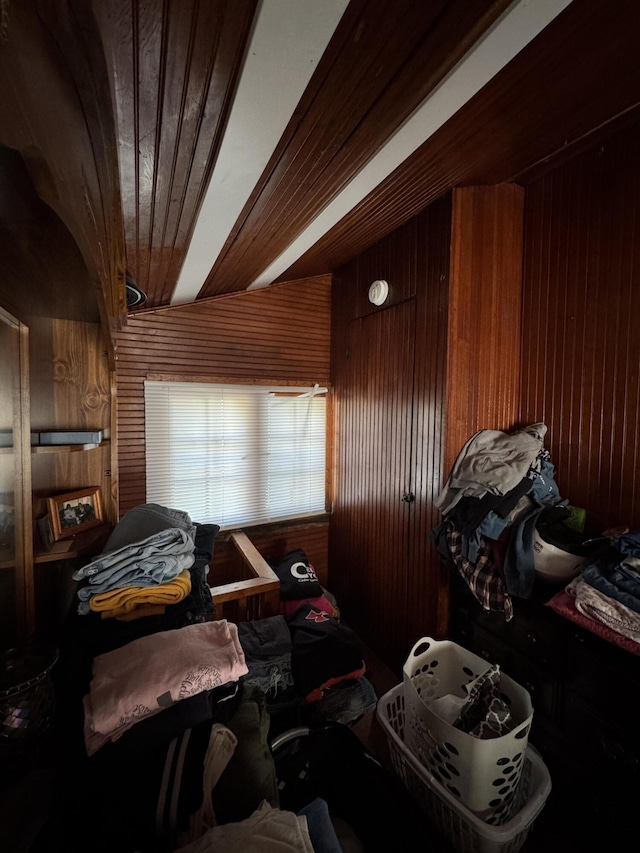 127 N Camburn St, Stanton, MI 48888 - miscellaneous room with wooden walls and wooden ceiling