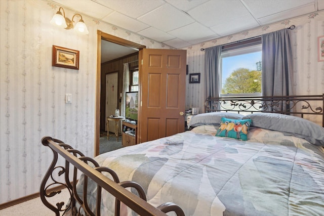 12948 Peck Ave, Sawyer, MI 49125 - bedroom with wallpapered walls, a paneled ceiling, and carpet floors