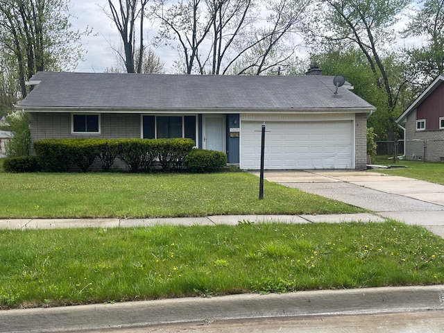 20225 Ledgestone St, Southfield, MI 48076 - ranch-style home featuring a garage, concrete driveway, and a chimney
