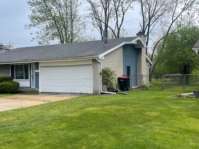 20225 Ledgestone St, Southfield, MI 48076 - view of side of home with a chimney, a garage, concrete driveway, and brick siding