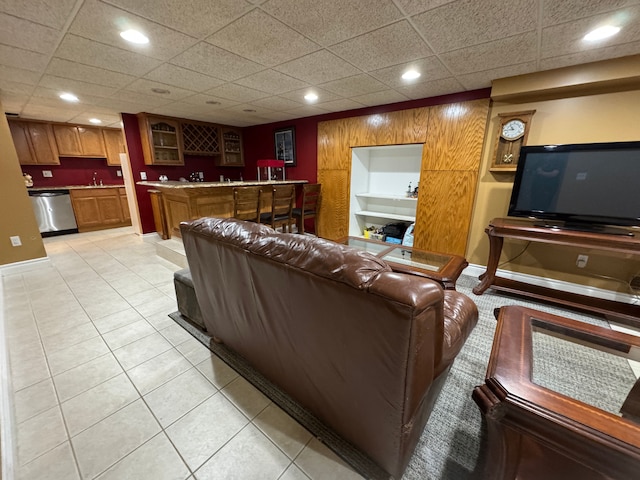 41315 Carriage Hill Dr, Novi, MI 48375 - living area featuring bar with sink, recessed lighting, baseboards, built in features, and light tile patterned floors