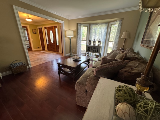 41315 Carriage Hill Dr, Novi, MI 48375 - living room with ornamental molding, baseboards, and hardwood / wood-style floors