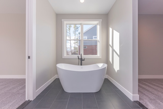 5535 W Huron River Dr, Dexter, MI 48130 - full bathroom featuring a freestanding bath, baseboards, and tile patterned flooring