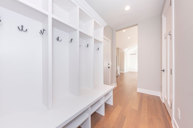 5535 W Huron River Dr, Dexter, MI 48130 - mudroom featuring light wood finished floors, recessed lighting, and baseboards