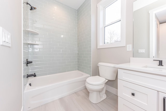 5535 W Huron River Dr, Dexter, MI 48130 - full bath featuring vanity, toilet, baseboards, and shower / bathtub combination