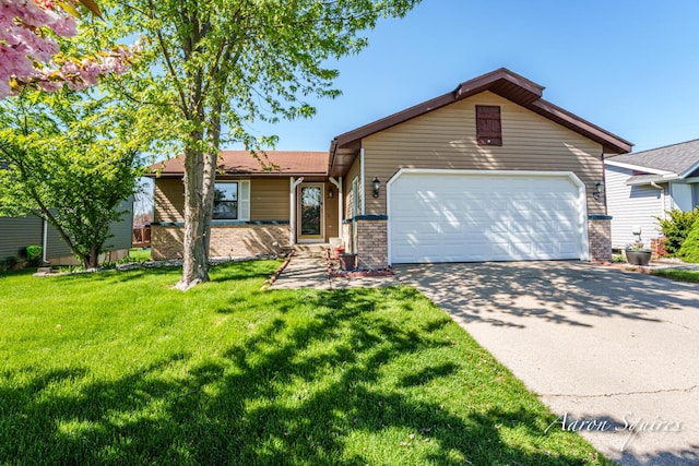 2721 Rum Creek Dr SE, Kentwood, MI 49508 - ranch-style house featuring brick siding, concrete driveway, an attached garage, and a front yard