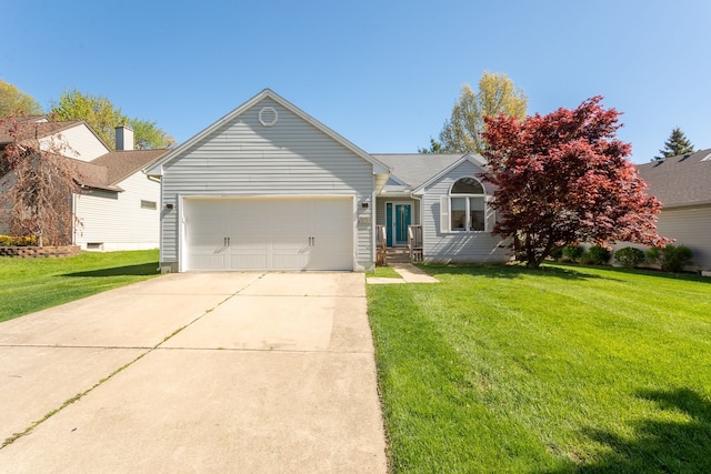 454 Woodland Dr, Saline, MI 48176 - single story home featuring a garage, a front lawn, and concrete driveway