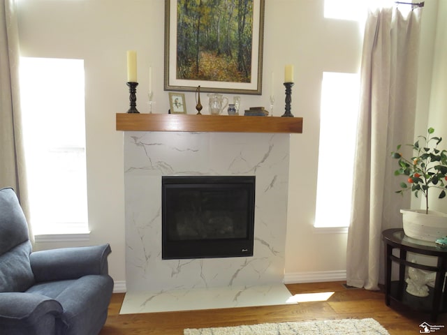 465 Corinth Cir, Dundee, MI 48131 - detailed view of wood finished floors, a fireplace, and baseboards