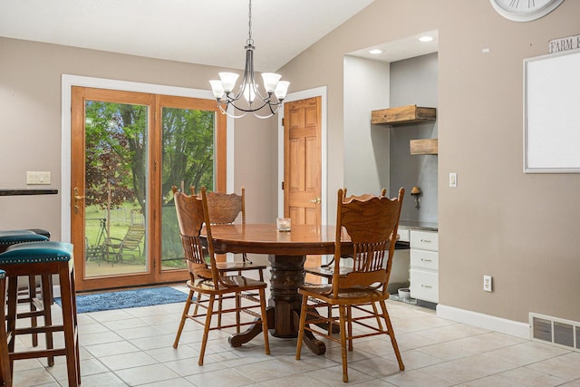 2269 W Liberty Rd, Clarklake, MI 49234 - dining room featuring lofted ceiling, a chandelier, light tile patterned floors, baseboards, and recessed lighting