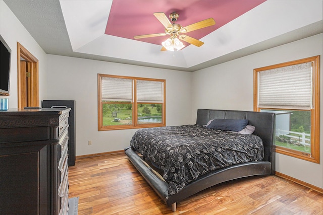 2269 W Liberty Rd, Clarklake, MI 49234 - bedroom with a raised ceiling, light wood-style flooring, and baseboards