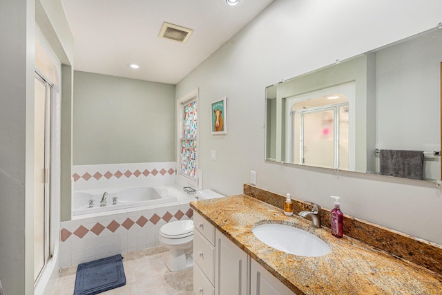 2269 W Liberty Rd, Clarklake, MI 49234 - full bath with toilet, a stall shower, tile patterned floors, vanity, and recessed lighting