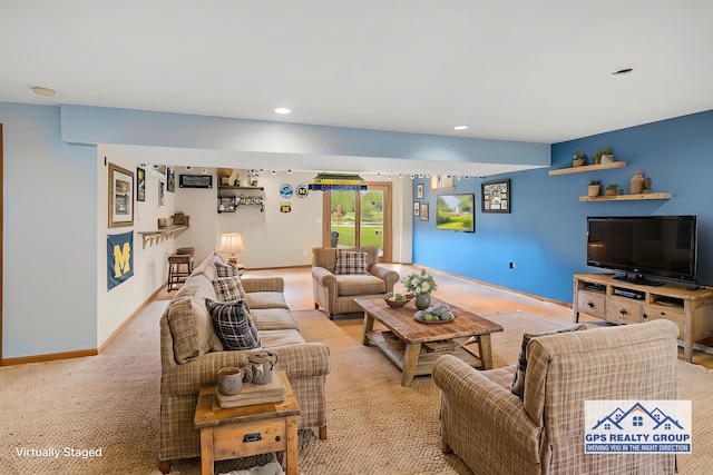 2269 W Liberty Rd, Clarklake, MI 49234 - living area with recessed lighting, baseboards, and light colored carpet
