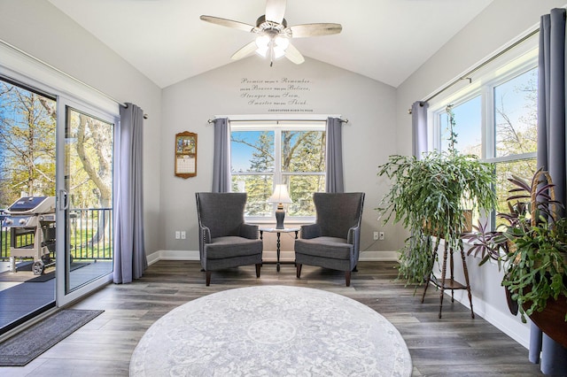 6927 Drumlin Dr, Zeeland, MI 49464 - sitting room featuring lofted ceiling, healthy amount of natural light, wood finished floors, and ceiling fan