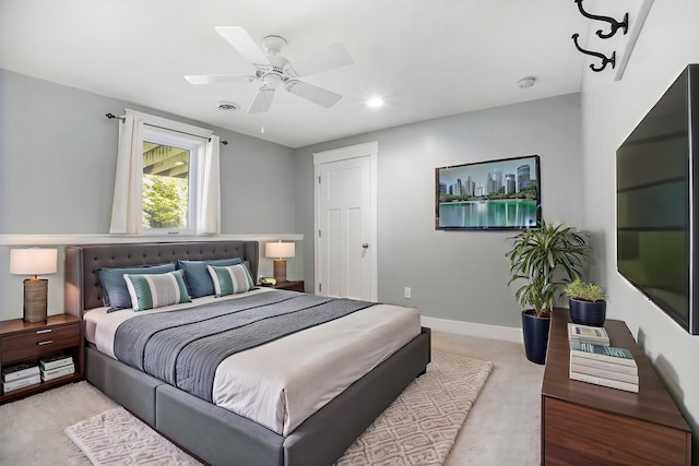 6927 Drumlin Dr, Zeeland, MI 49464 - bedroom with light colored carpet, ceiling fan, baseboards, and recessed lighting