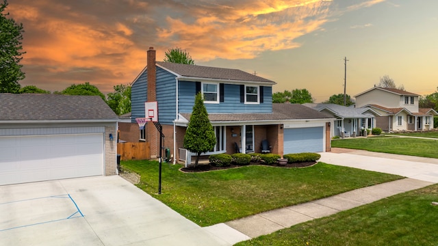 42438 Somerset Ct, Canton, MI 48187 - traditional-style house with concrete driveway, a porch, brick siding, and a chimney
