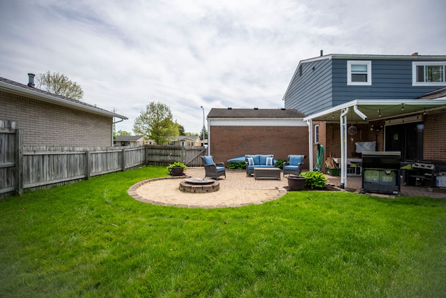 42438 Somerset Ct, Canton, MI 48187 - view of yard featuring a patio and an outdoor living space with a fire pit