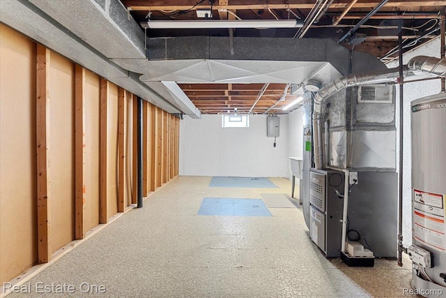 657 Highland Ave, Lincoln Park, MI 48146 - basement featuring water heater, electric panel, and heating unit