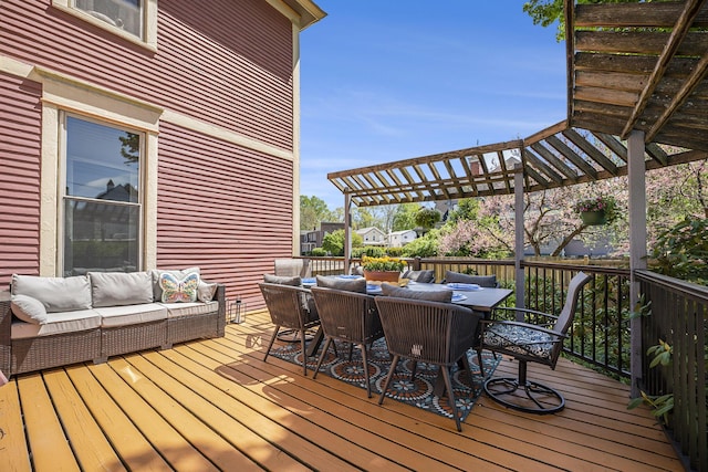 210 E St, Three Rivers, MI 49093 - deck featuring an outdoor living space, a pergola, and outdoor dining area