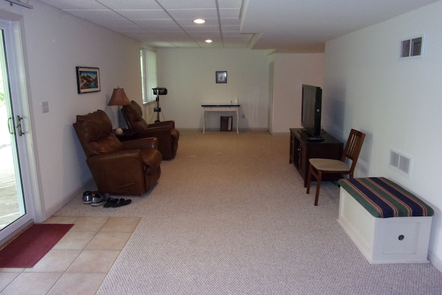 3163 W Ridge Ct, Commerce Twp, MI 48390 - living area with carpet floors, recessed lighting, healthy amount of natural light, and a paneled ceiling