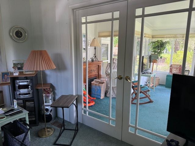 27 Turrill Ave, Lapeer, MI 48446 - doorway featuring french doors, a desk, and carpet floors
