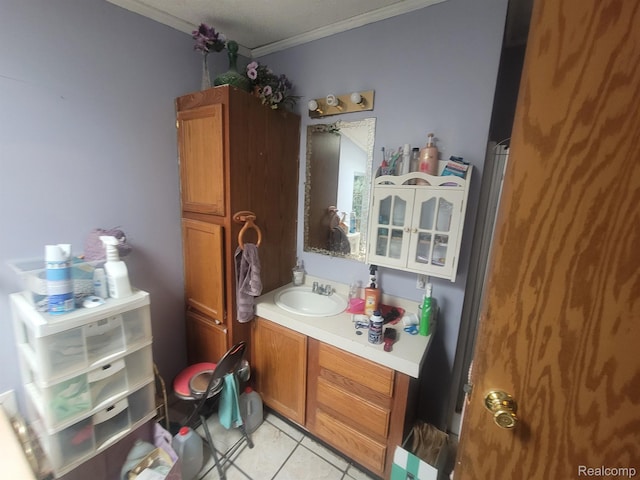 3092 Durant Hts, Grand Blanc, MI 48507 - bathroom with crown molding, vanity, and tile patterned floors