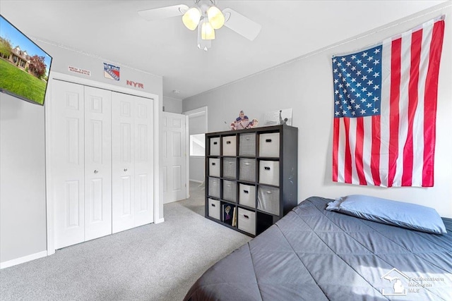 25345 Hunter Ln, Flat Rock, MI 48134 - carpeted bedroom featuring a closet and ceiling fan