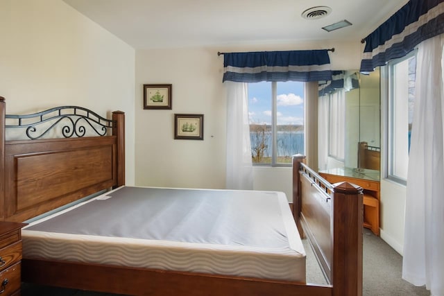 12225 SW Torch Lake Dr SW, Rapid City, MI 49676 - bedroom featuring carpet, baseboards, and a water view