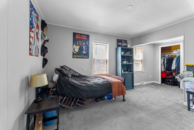 bedroom featuring carpet floors, a closet, and a walk in closet