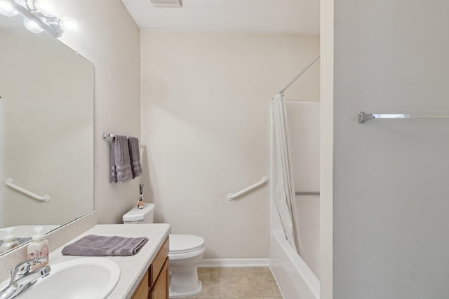 36160 Abbey Dr, Westland, MI 48185 - bathroom with toilet, vanity, shower / bath combo with shower curtain, and baseboards
