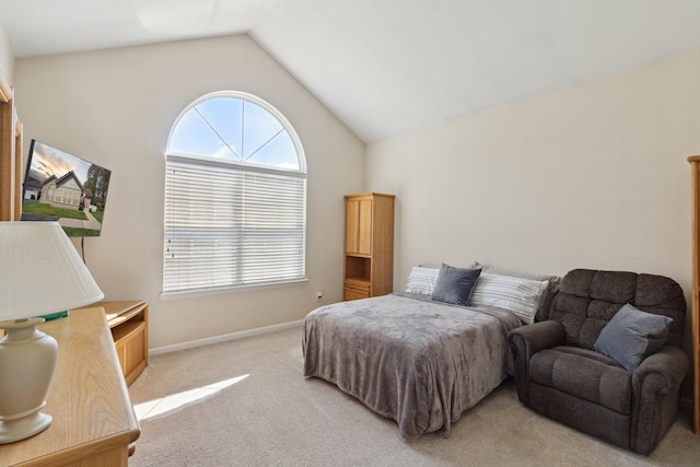 36160 Abbey Dr, Westland, MI 48185 - bedroom featuring lofted ceiling, light carpet, and baseboards