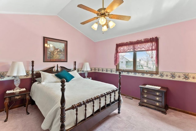8439 Shoshoni Pass, Pigeon, MI 48755 - carpeted bedroom with lofted ceiling, baseboards, ceiling fan, and ornamental molding