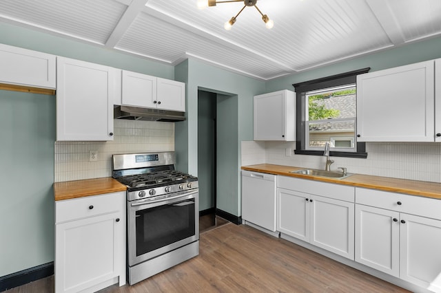 137 Wiltshire Ave, Battle Creek, MI 49015 - kitchen featuring butcher block counters, stainless steel range with gas cooktop, and dishwasher