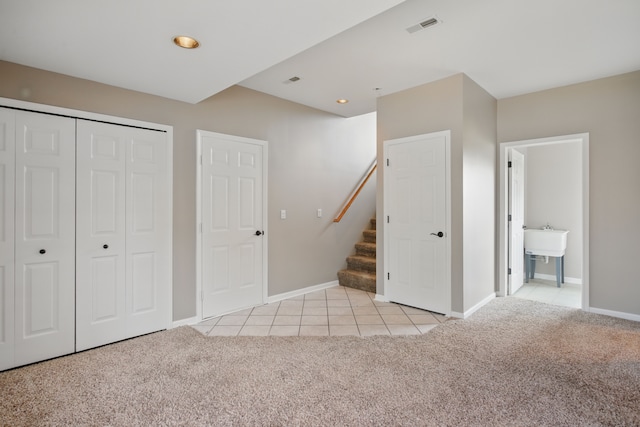 4127 Stone Post Rd, Newport, MI 48166 - interior space with light colored carpet, baseboards, light tile patterned floors, a closet, and recessed lighting