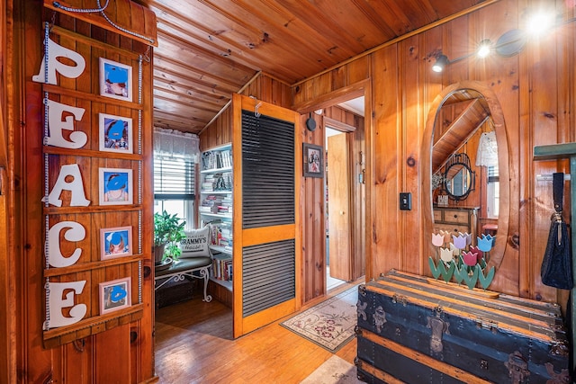1107 E Lincoln Ave, Royal Oak, MI 48067 - entryway with wood walls, wood finished floors, and wood ceiling