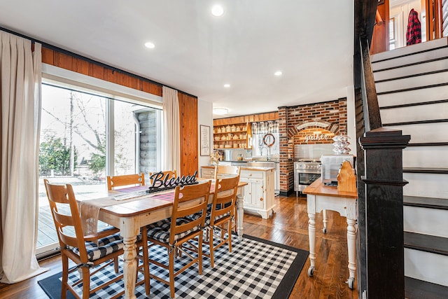 1107 E Lincoln Ave, Royal Oak, MI 48067 - dining space with recessed lighting, plenty of natural light, stairs, and dark wood-style floors