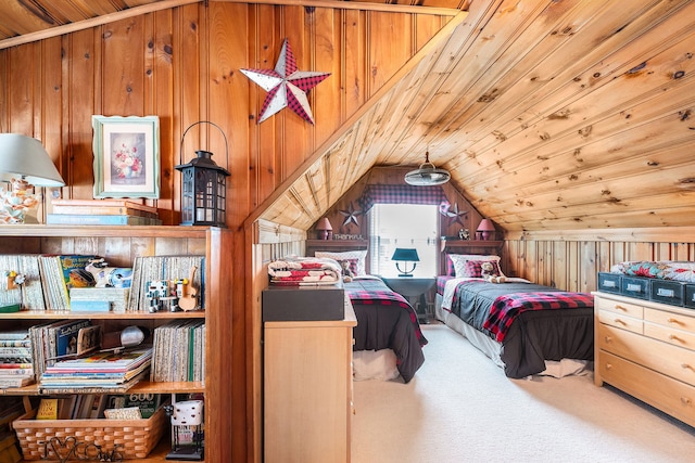 1107 E Lincoln Ave, Royal Oak, MI 48067 - carpeted bedroom with wood walls and lofted ceiling