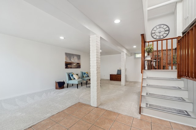 5780 Elvira, Pinckney, MI 48169 - staircase with carpet, tile patterned floors, and recessed lighting