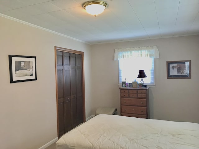 399 E Vermont Ave, White Pigeon, MI 49099 - bedroom with a closet, ornamental molding, and baseboards