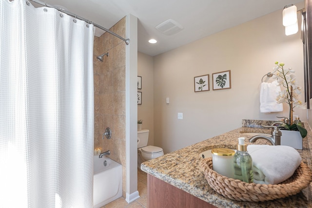 6305 N Shore Ct, West Bloomfield, MI 48324 - bathroom with tile patterned floors, toilet, shower / tub combo, vanity, and recessed lighting