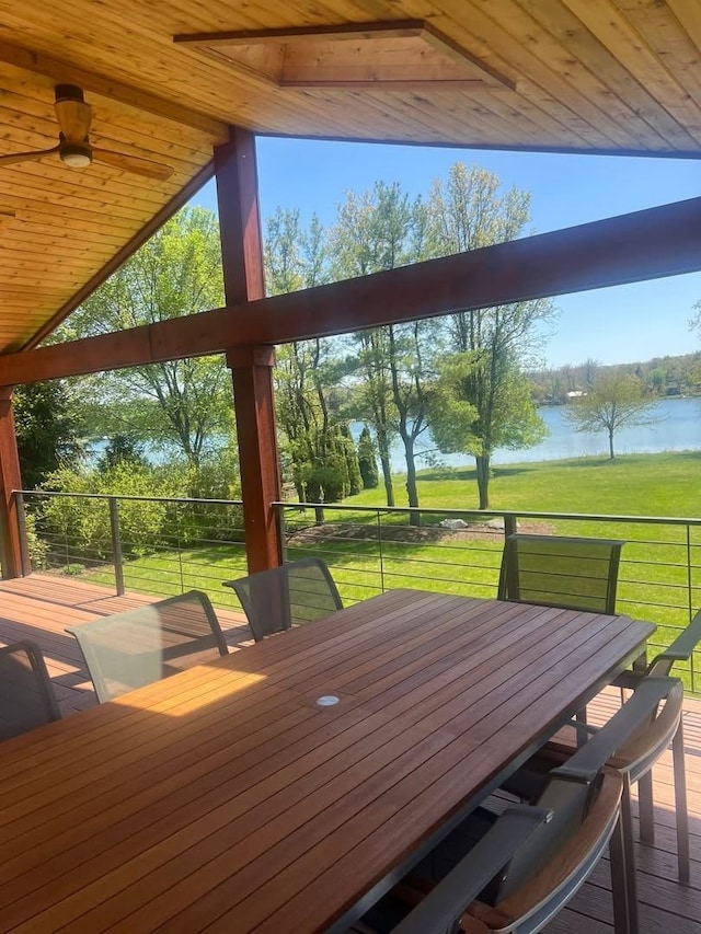 6305 N Shore Ct, West Bloomfield, MI 48324 - deck featuring a water view, a yard, and outdoor dining space