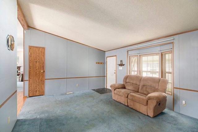 12346 Quail Ct, Shelby Twp, MI 48315 - living room with carpet, vaulted ceiling, and a textured ceiling