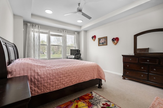 4814 Cranston Rd Unit 86, Canton, MI 48188 - bedroom with light carpet, baseboards, a raised ceiling, a ceiling fan, and recessed lighting