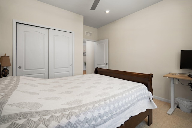 4814 Cranston Rd Unit 86, Canton, MI 48188 - bedroom featuring light colored carpet, a closet, baseboards, ceiling fan, and recessed lighting
