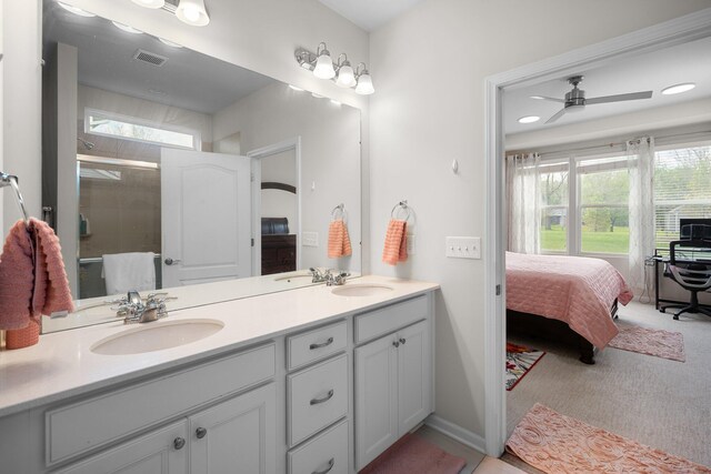 4814 Cranston Rd Unit 86, Canton, MI 48188 - full bathroom featuring ensuite bath, plenty of natural light, double vanity, a ceiling fan, and recessed lighting