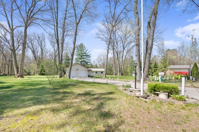 8607 Cochise Ct, Howard City, MI 49329 - view of green lawn with an outbuilding and driveway