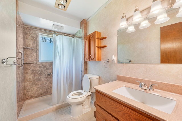 8607 Cochise Ct, Howard City, MI 49329 - full bathroom with toilet, a stall shower, vanity, and tile patterned floors