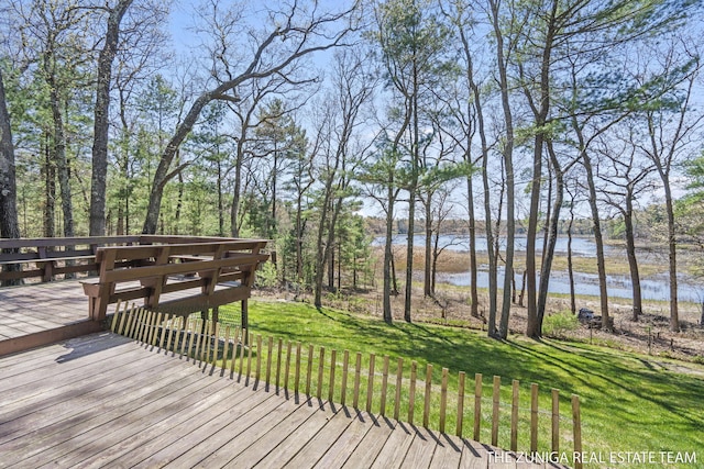 1087 Shore Walk Ln, Whitehall, MI 49461 - wooden deck with a water view and a yard