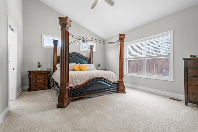 5414 Bradley Ct, Kalamazoo, MI 49009 - carpeted bedroom featuring vaulted ceiling, baseboards, and ceiling fan